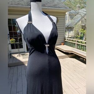 Y2K vintage Betsy&Adam halter, rhinestone jewels at chest and stunning fit.